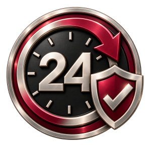 Metallic 24-hour cleaning guarantee icon